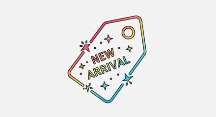 Obraz premium Vibrant Rainbow New Arrival Tag Icon for E-commerce Promotions and Product Launch Marketing