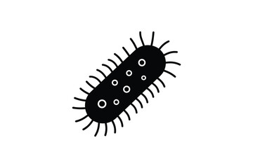 Simple black and white silhouette of a single rod shaped bacteria microscopic organism biology science