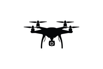 Modern quadcopter drone with digital camera silhouette for aerial photography and remote controlled technology