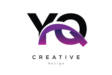YQ Creative Abstract logo design featuring intertwined letters in gradient purple