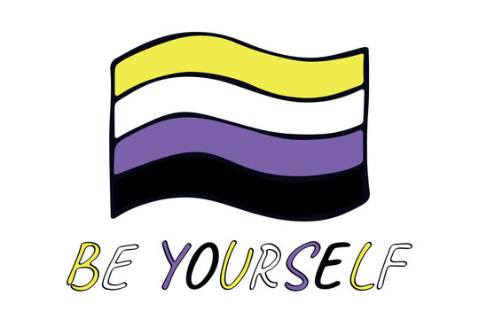 Colorful Non-binary pride flag Happy pride day LGBTQ community Pride Month Vector hand drawn doodle for posters, stickers, logo, cards