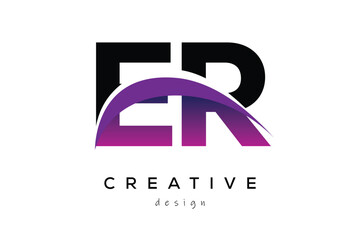 ER Creative Abstract logo design featuring intertwined letters in gradient purple