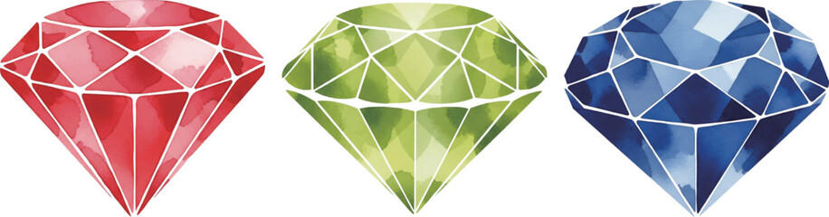 7月から9月までの誕生石の水彩風イラスト