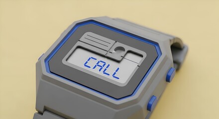 A close-up view of a futuristic smartwatch displaying a call on its screen.