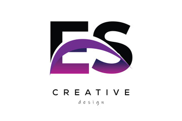 ES Creative Abstract logo design featuring intertwined letters in gradient purple