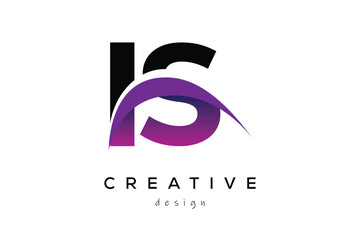 IS Creative Abstract logo design featuring intertwined letters in gradient purple