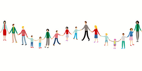 Diverse group of people holding hands in a connected line