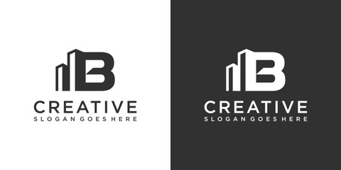 Initial letter R with building vector logo design © Kurniawan