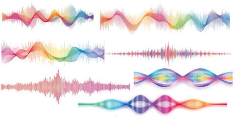 Colorful Neon Sound Wave Illustration Showing Acoustic Frequencies Melody Spectrum Data Visualization for Modern Audio Technology and Music Analysis. © prarthana