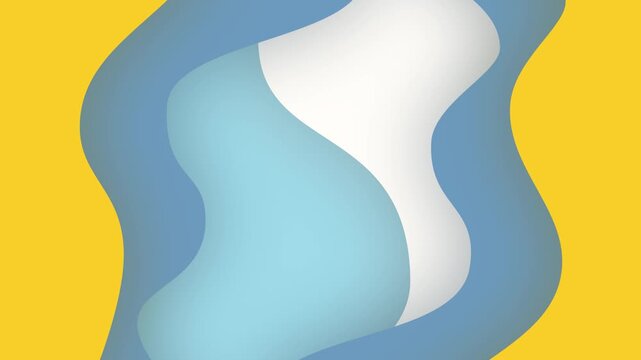 Abstract flowing waves of blue and white against a vibrant yellow background smooth gradient