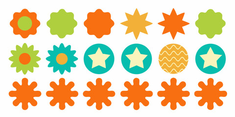 Colorful floral and star patterned shapes arranged in a grid layout © Ripan