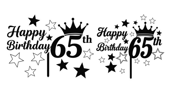 Happy 65th birthday cake topper designs with crown and stars
