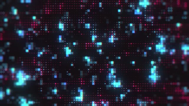 Digital grid abstract background glowing blue and pink squares data flow network technology concept