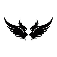 Obraz premium Stylized symmetrical black wings with intricate feather details on a white background.