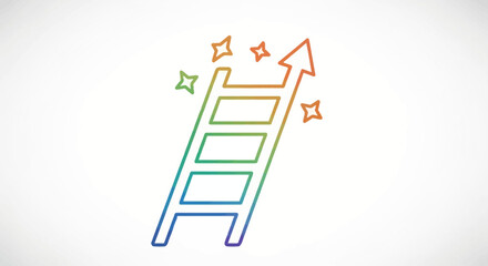 Colorful gradient ladder with upward arrow and stars representing progress ambition and success