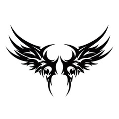 Fototapeta premium A black tribal wing tattoo design with sharp, angular edges and intricate details.