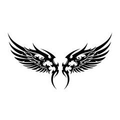 Fototapeta premium Stylized black tribal wings design, symmetrical and intricate, often used for tattoos or graphic art.