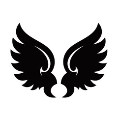 Obraz premium A striking black silhouette of a pair of stylized angel wings spread wide.