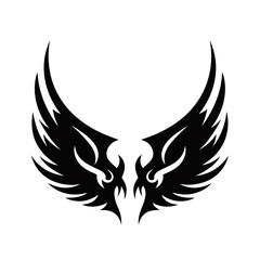Obraz premium A striking black tribal wing design with sharp, angular feather details.