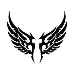 Fototapeta premium A striking black tribal design of stylized angel wings with sharp, angular edges.