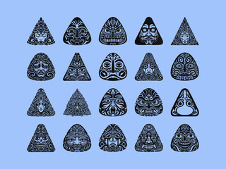 Kayon Icon Faces Collection. Traditional Indonesian Wayang Kulit Inspired Masks & Tribal Art