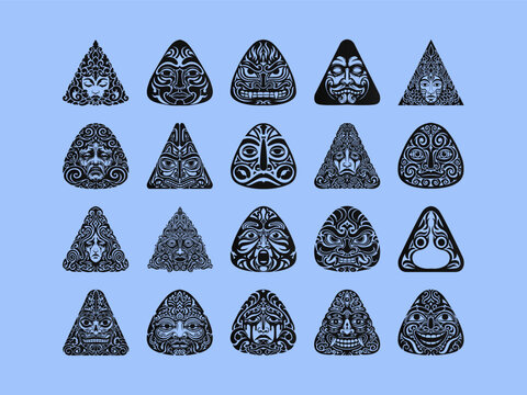 Kayon Icon Faces Collection. Traditional Indonesian Wayang Kulit Inspired Masks & Tribal Art