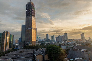 Fototapeta premium Downtown Jakarta Skyline at Golden Hour, Indonesia