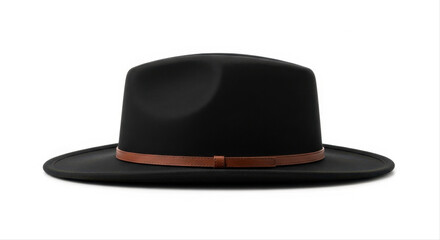 Classic gambler hat with a sleek black design and brown band, isolated on a clean white background