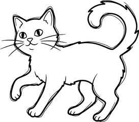 A simple line drawing of a cat standing with its tail curled. © REDWAN