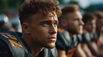 Fototapeta premium Focused football player on sidelines during game