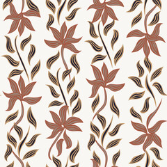 Neutral Colour Floral Striped Seamless Pattern Design