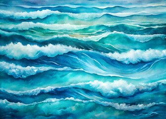 Crashing ocean waves in shades of blue and white