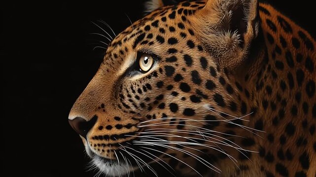 Close up of leopard face profile.