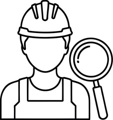 Obraz premium Person in construction helmet with magnifying glass inspecting work