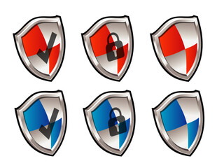 防御と安全を表現するメタリックな盾（シールド）バリエーションセット