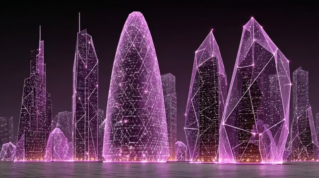 A high‑tech digital tableau of linked crystalline frameworks and neon pathways, aglow with data currents and energy, symbolizing networks, AI, blockchain, and today&rsquo;s communication infrastructure