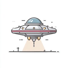 Fototapeta premium The artwork depicts a saucer-shaped UFO with a light blue dome atop an orange platform, pink illumination, representing alien life, advanced technology, and space exploration