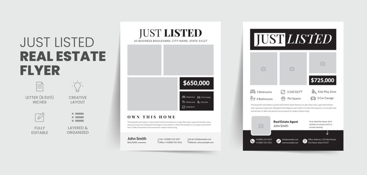Modern Just Listed Real Estate Flyer, Luxury Property Marketing Template, Corporate House Sale Poster Design