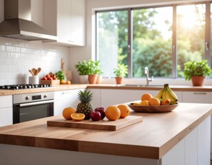 fresh fruits on wooden kitchen table
