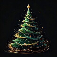 Animated depiction of a decorated evergreen Christmas tree