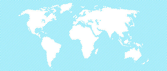 Blue wave world ocean map concept. Abstract globe world map for poster, banner, brochure, flyer, booklet, presentation. Continents surround by wavy water. Vector globe salt water illustration © vika_k