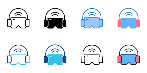 Virtual reality icons set multiple style collection. Editable stroke 
