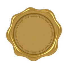 Golden wax seal close up empty isolated on a transparent background