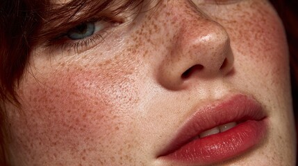 Intimate Gaze: A vivid close-up portrait of a woman's face, revealing nuanced feelings through its gentle features
