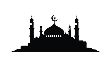 Mosque Silhouette with Crescent Moon Islamic Architecture Symbol