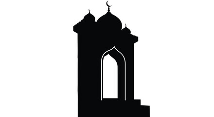 Mosque Silhouette with Crescent Moon at Night in Minimalist Style