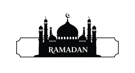Ramadan Mosque Silhouette with Crescent Moon Islamic Symbol