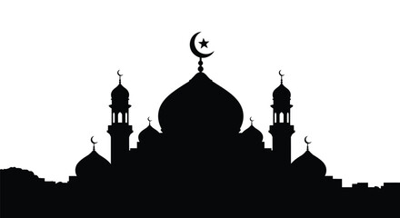 Mosque Silhouette with Crescent Moon Islamic Architecture
