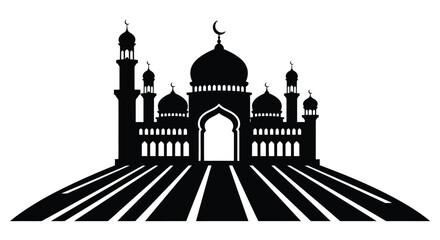 Mosque Silhouette with Crescent Moon and Domes in Minimalist Design