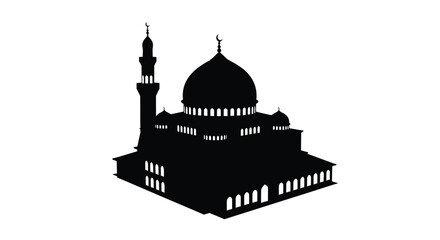 Mosque Silhouette with Dome and Minaret in Simple Design